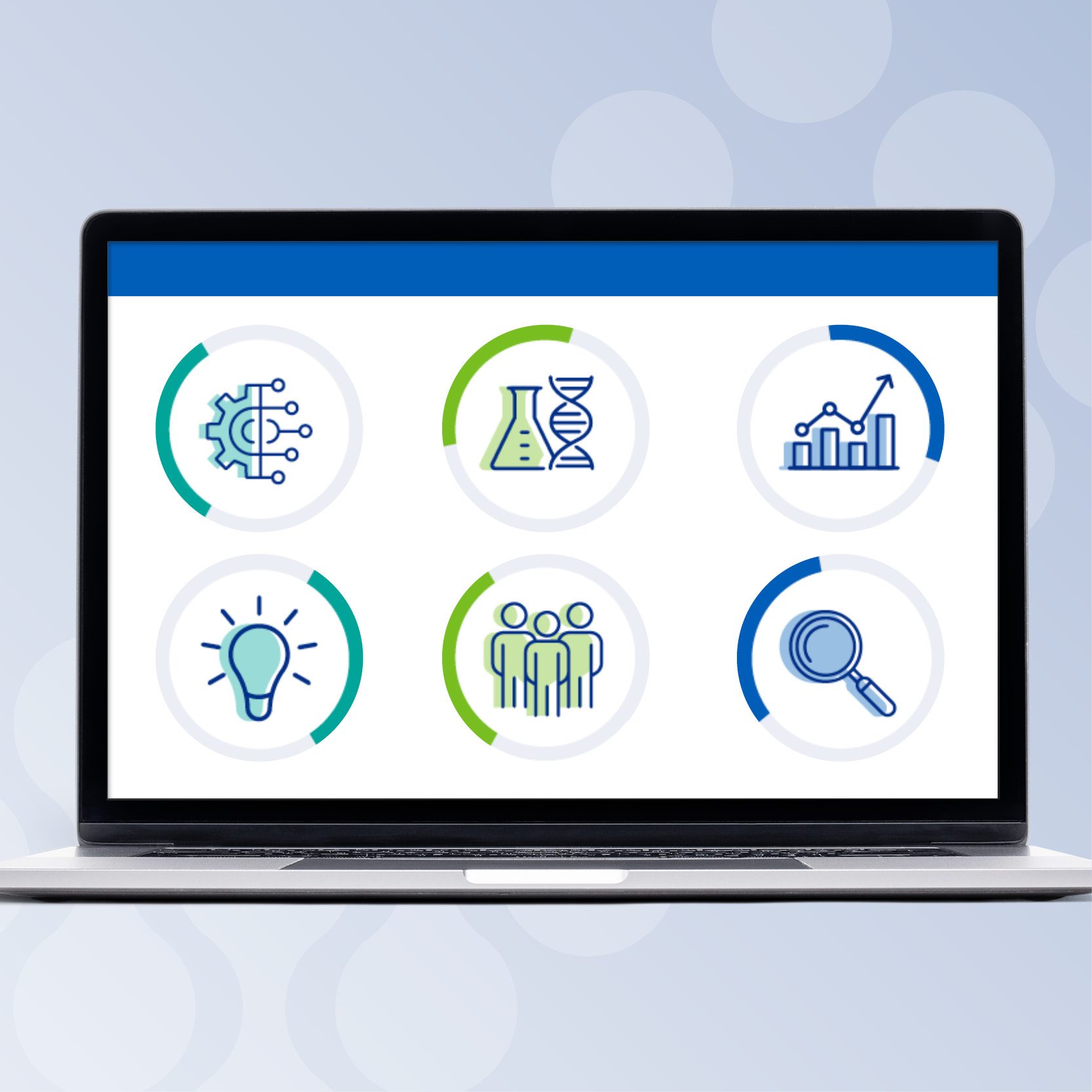 Decorative icons on laptop screen. Representing the type of use cases for the West Midlands SDE